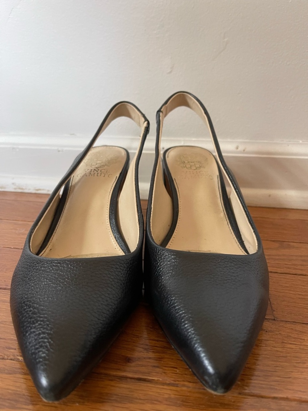 Leather Slingback Pointed-Toe low heel- Black